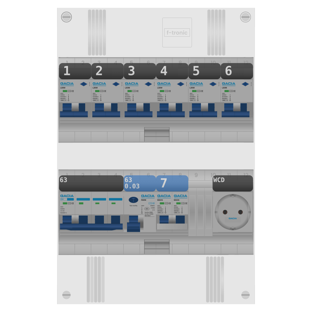 Groepenkast PV-ready 63A 3 fase 6 alamat + wcd + kookgroep