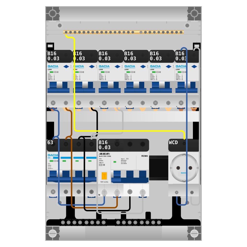 Groepenkast PV-ready 63A 3 fase 6 alamat + wcd + kracht