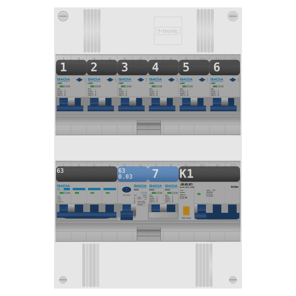 Groepenkast PV-ready 63A 3 fase 6 alamat + kookgroep + kracht