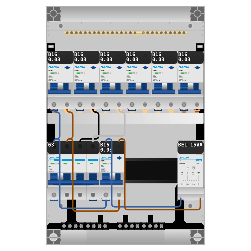 Groepenkast PV-ready 63A 3 fase 7 alamat + beltrafo