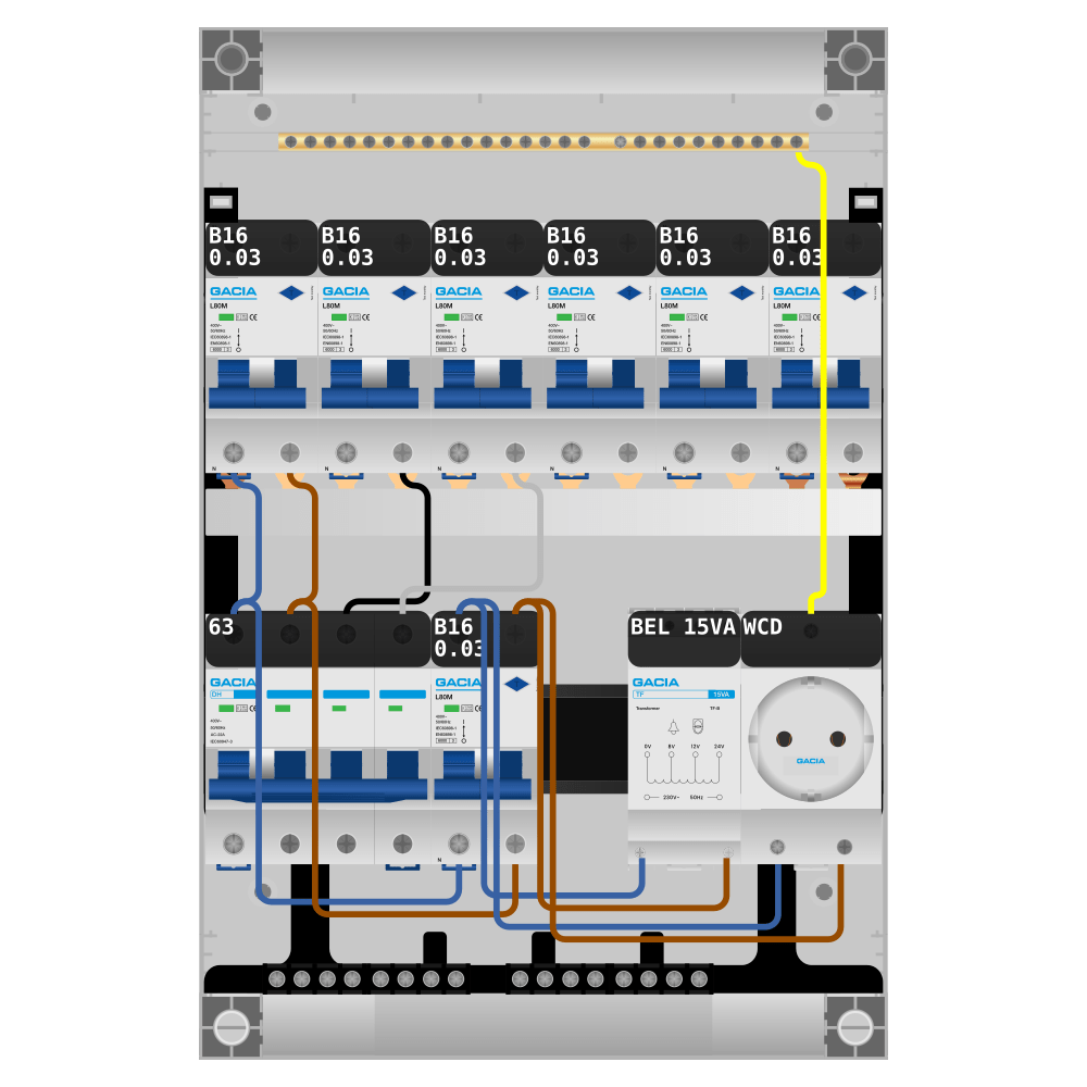 Groepenkast PV-ready 63A 3 fase 7 alamat + beltrafo + wcd