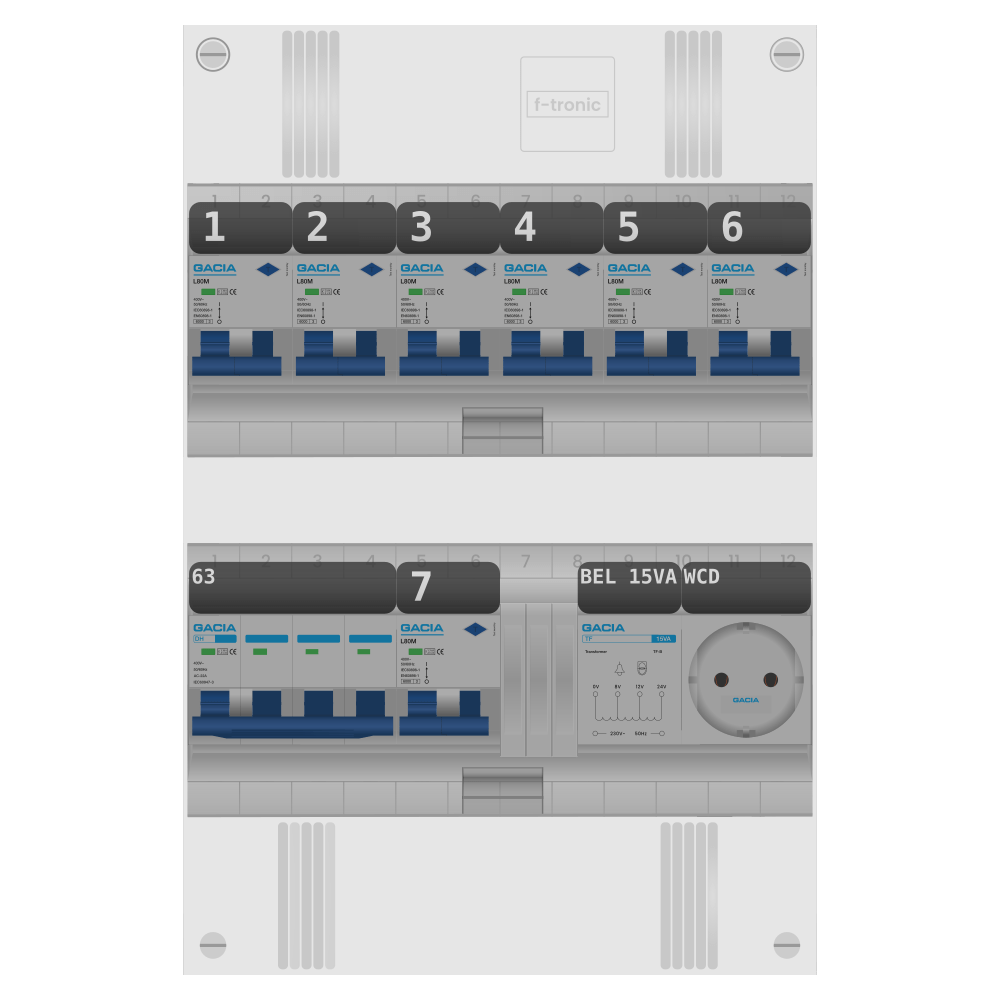 Groepenkast PV-ready 63A 3 fase 7 alamat + beltrafo + wcd