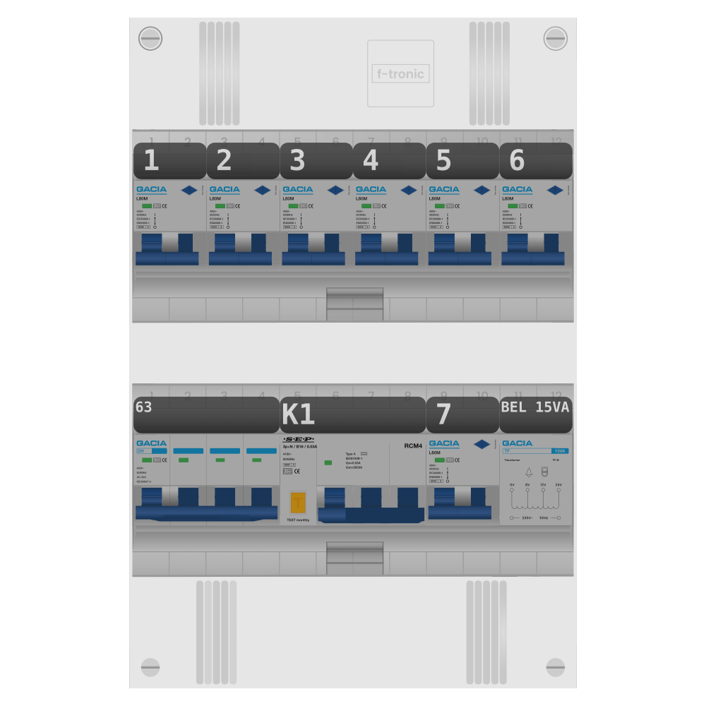 Groepenkast PV-ready 63A 3 fase 7 alamat + beltrafo + kracht