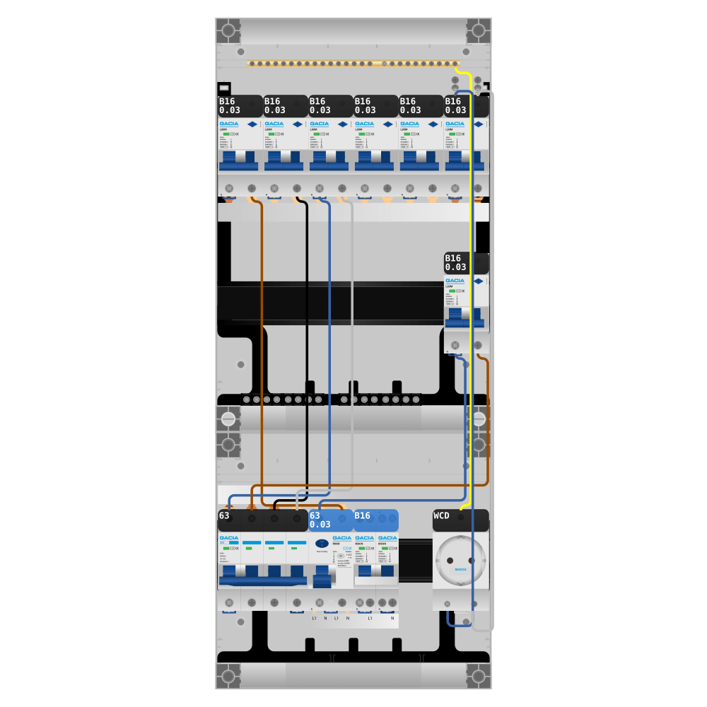 Groepenkast PV-ready 63A 3 fase 7 alamat + wcd + kookgroep
