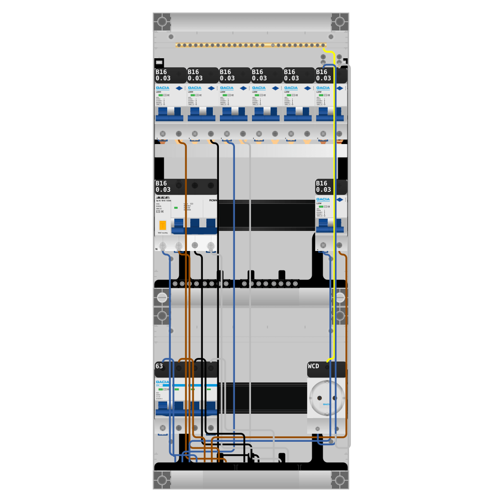 Groepenkast PV-ready 63A 3 fase 7 alamat + wcd + kracht