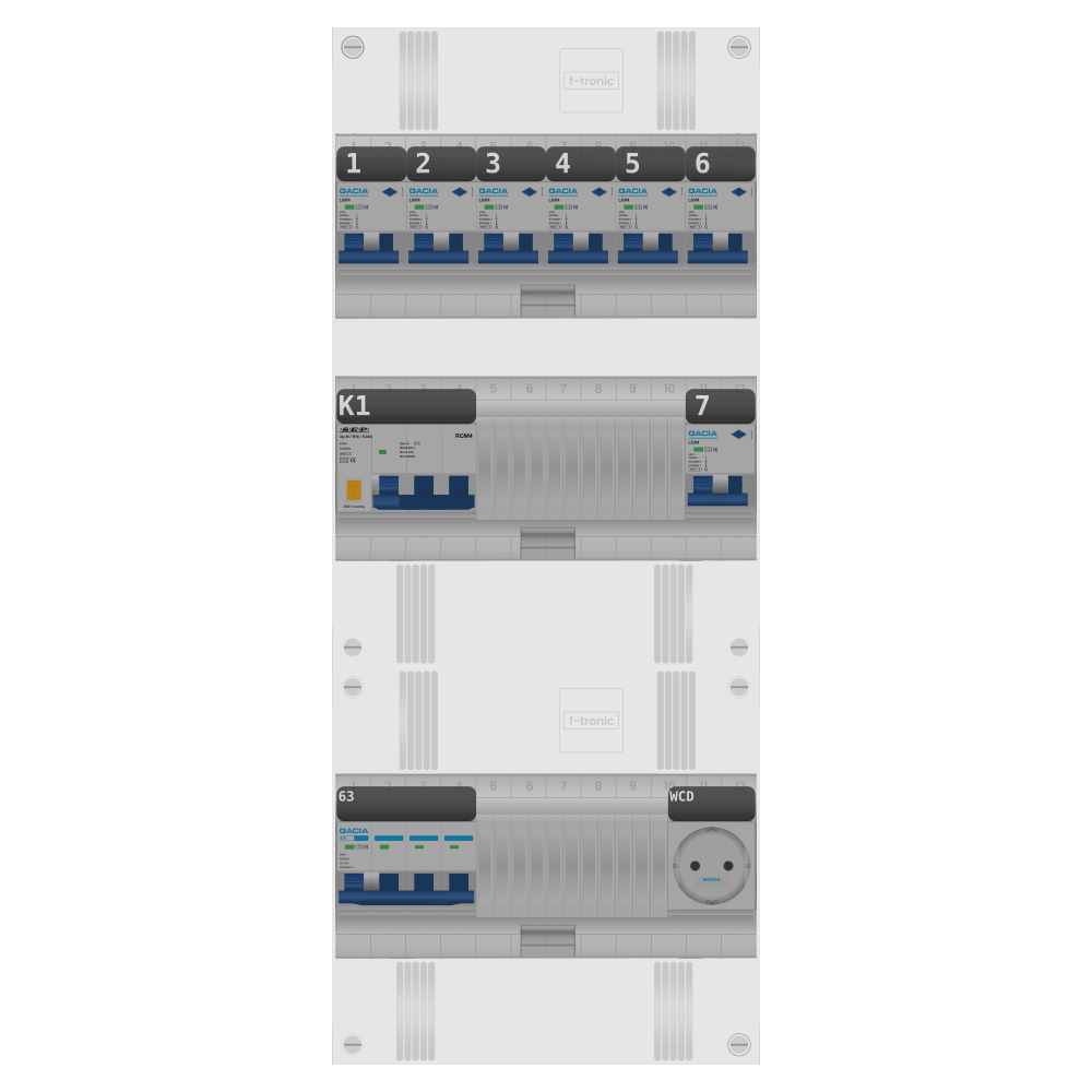 Groepenkast PV-ready 63A 3 fase 7 alamat + wcd + kracht