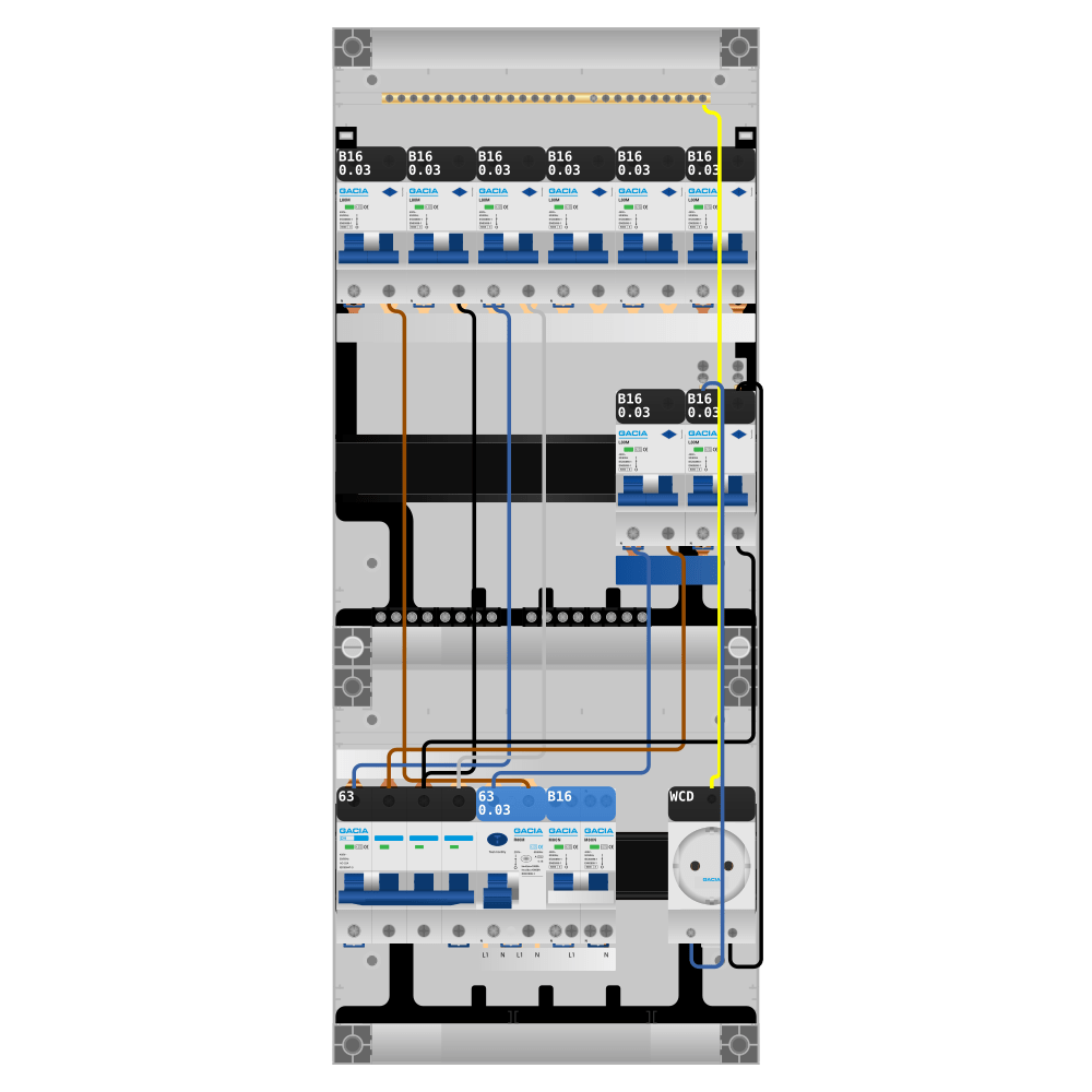 Groepenkast PV-ready 63A 3 fase 8 alamat + wcd + kookgroep