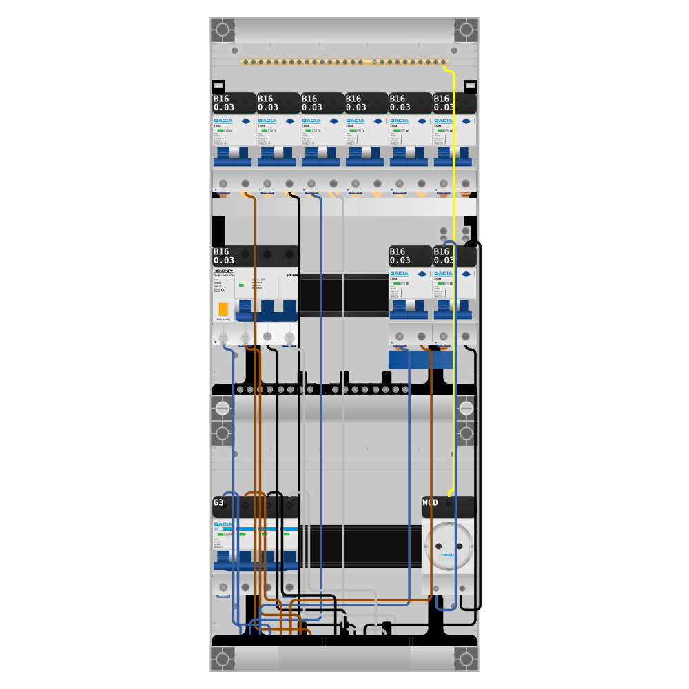 Groepenkast PV-ready 63A 3 fase 8 alamat + wcd + kracht