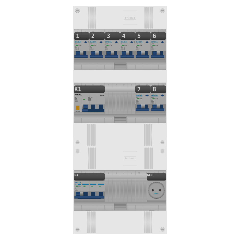 Groepenkast PV-ready 63A 3 fase 8 alamat + wcd + kracht