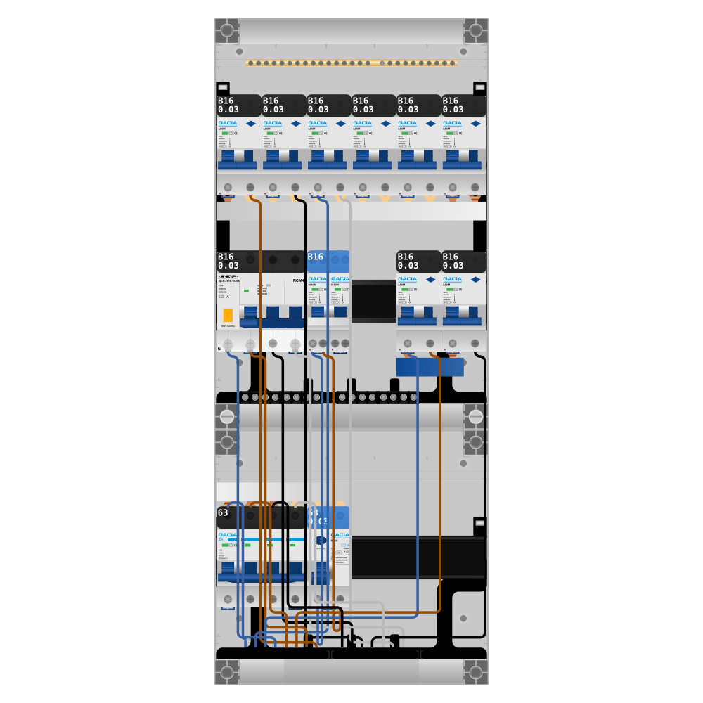 Groepenkast PV-ready 63A 3 fase 8 alamat + kookgroep + kracht