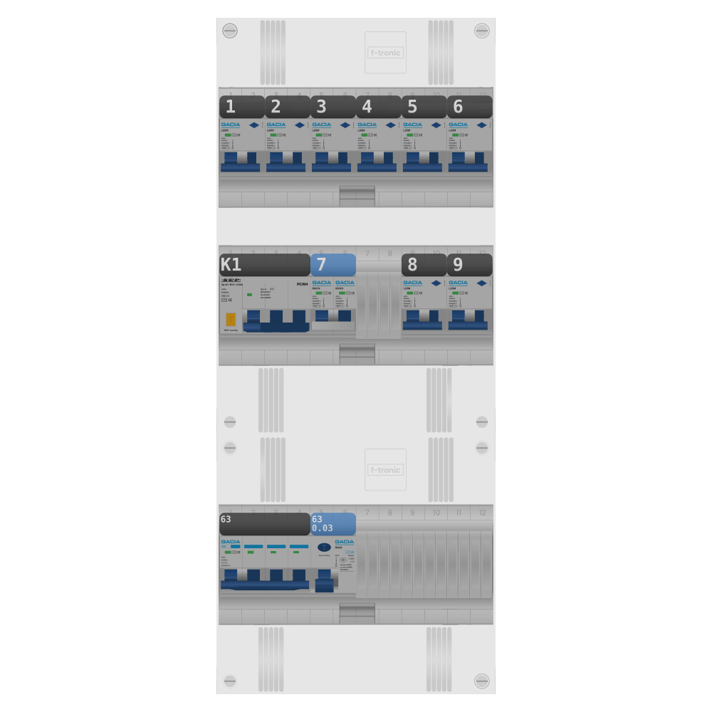 Groepenkast PV-ready 63A 3 fase 8 alamat + kookgroep + kracht