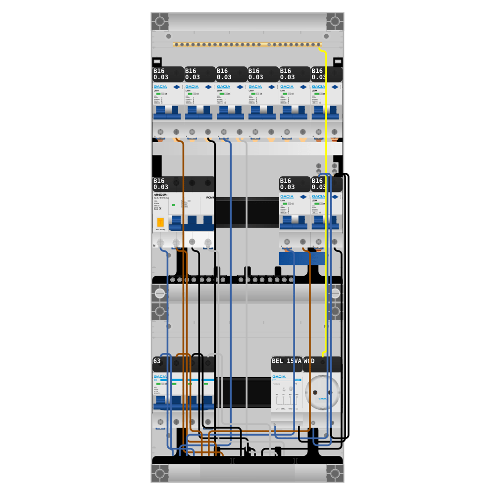 Groepenkast PV-ready 63A 3 fase 8 alamat + beltrafo + wcd + kracht
