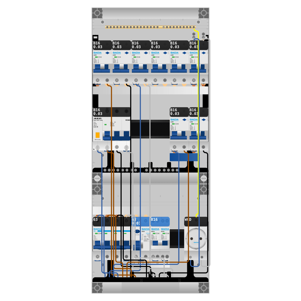 Groepenkast PV-ready 63A 3 fase 8 alamat + wcd + kookgroep + kracht