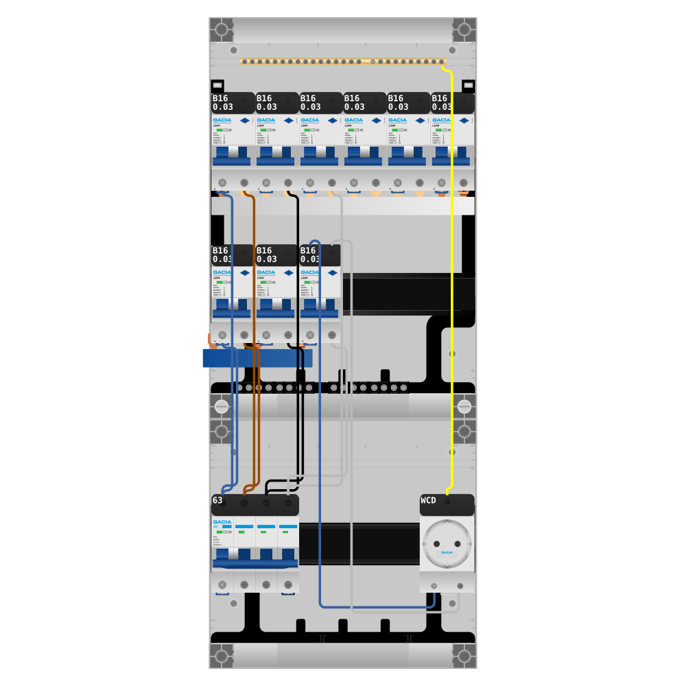 Groepenkast PV-ready 63A 3 fase 9 alamat + wcd