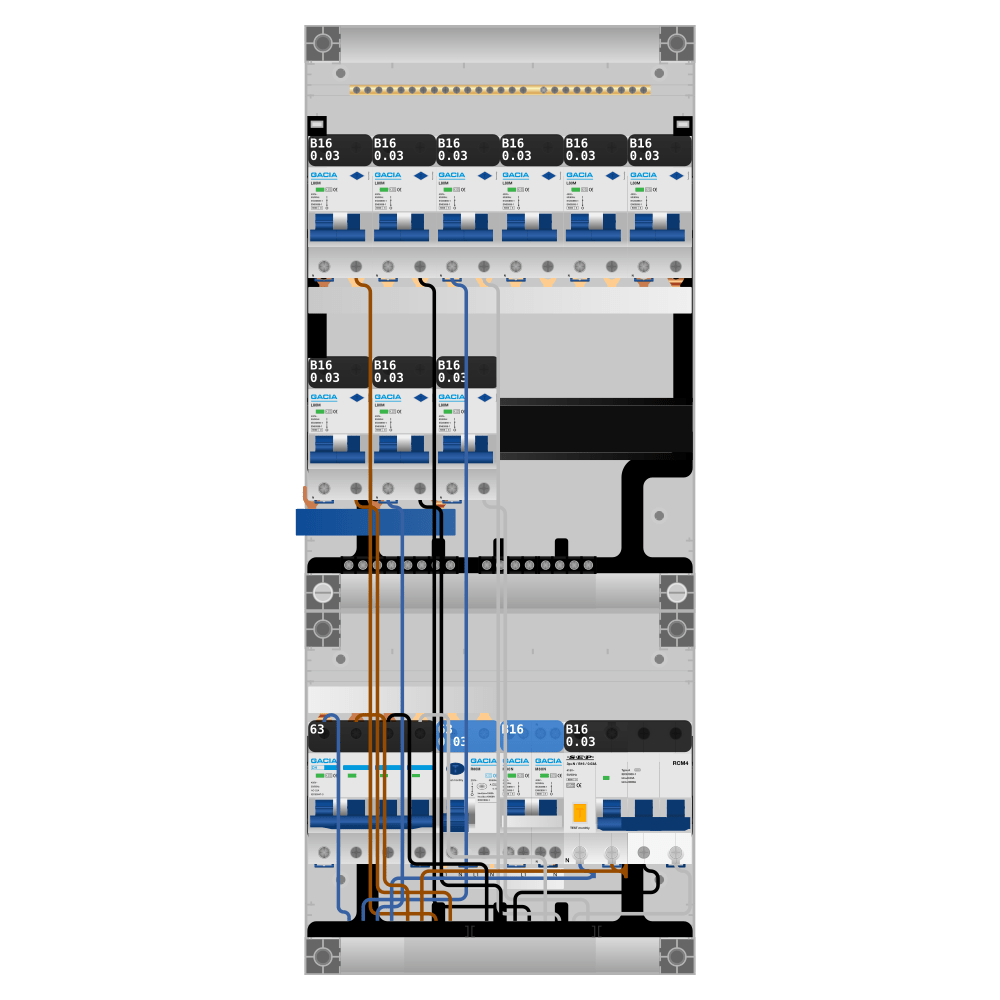 Groepenkast PV-ready 63A 3 fase 9 alamat + kookgroep + kracht