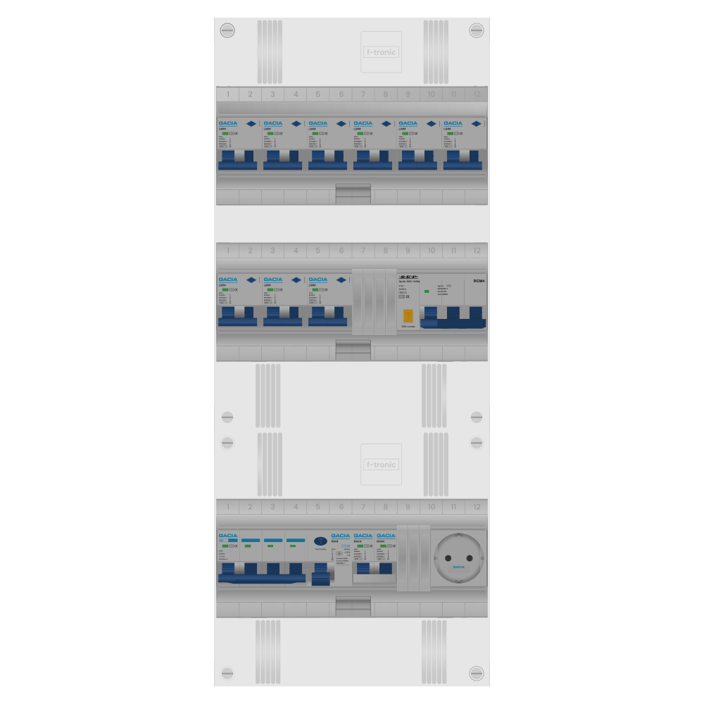 Groepenkast PV-ready 63A 3 fase 9 alamat + wcd + kookgroep + kracht