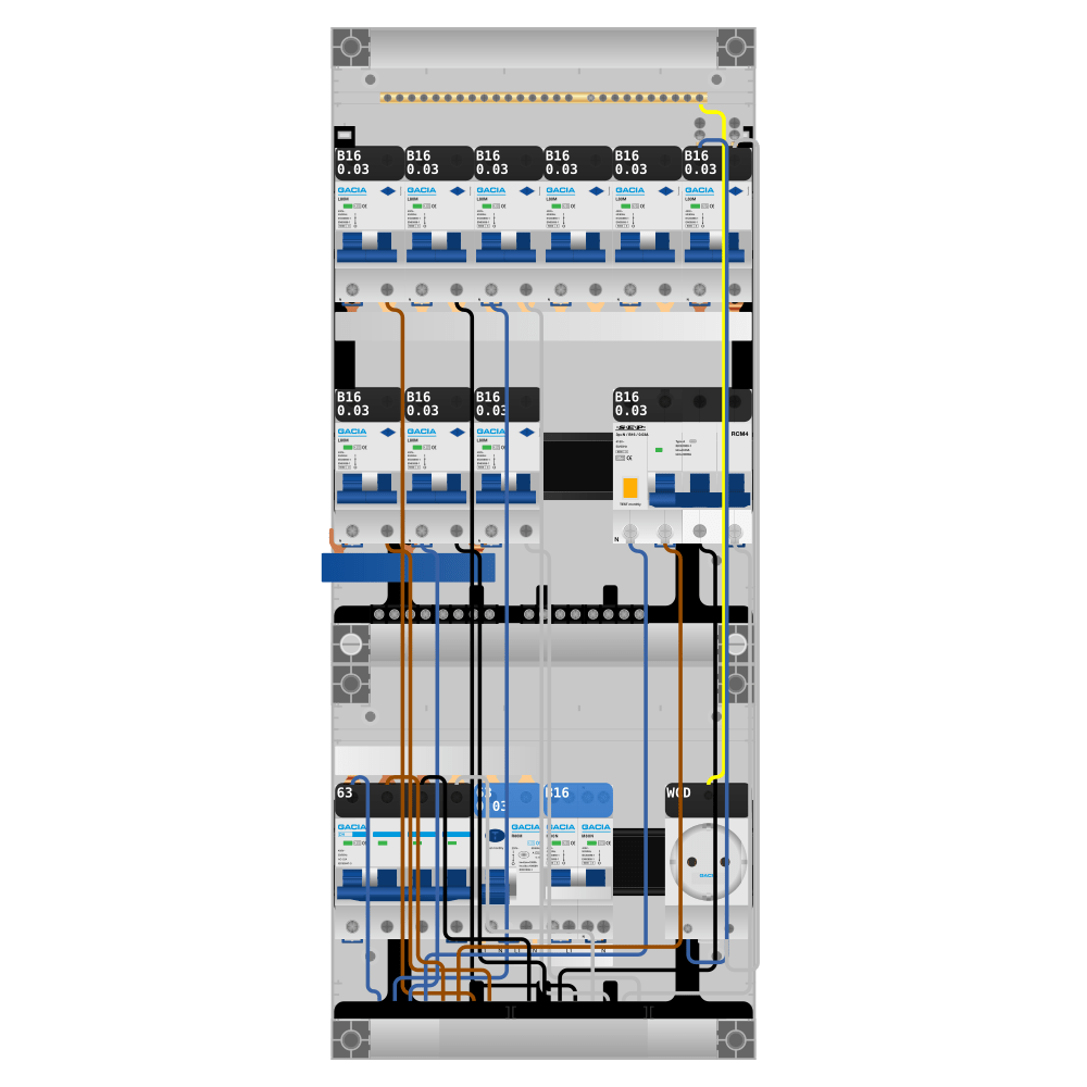 Groepenkast PV-ready 63A 3 fase 9 alamat + wcd + kookgroep + kracht