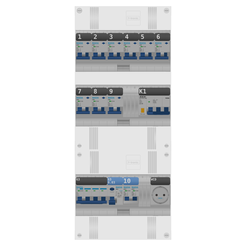 Groepenkast PV-ready 63A 3 fase 9 alamat + wcd + kookgroep + kracht