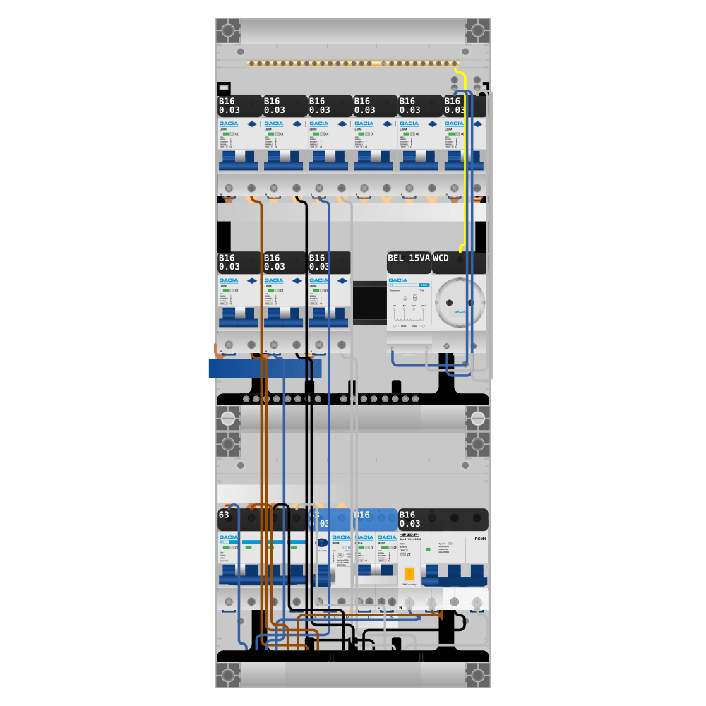Groepenkast PV-ready 63A 3 fase 9 alamat + beltrafo + wcd + kookgroep + kracht