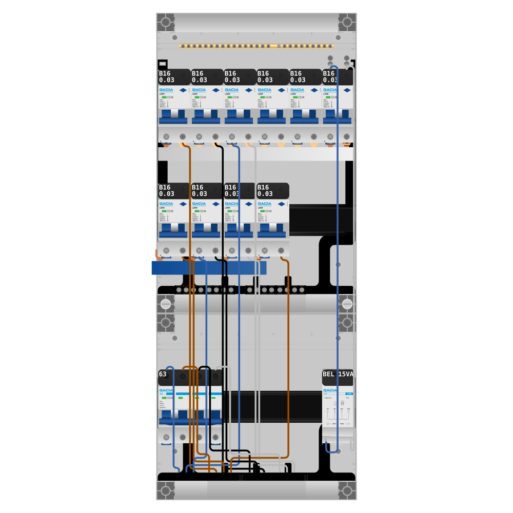 Groepenkast PV-ready 63A 3 fase 10 alamat + beltrafo