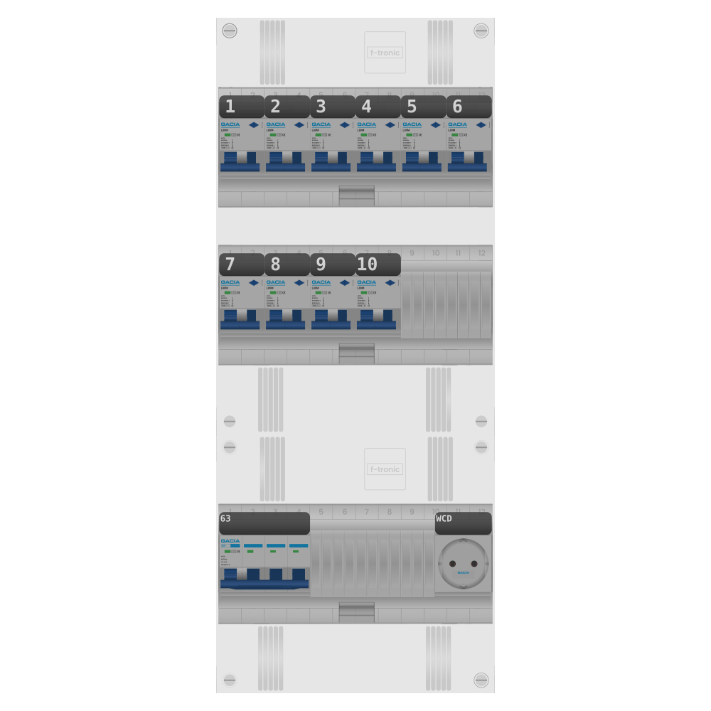 Groepenkast PV-ready 63A 3 fase 10 alamat + wcd