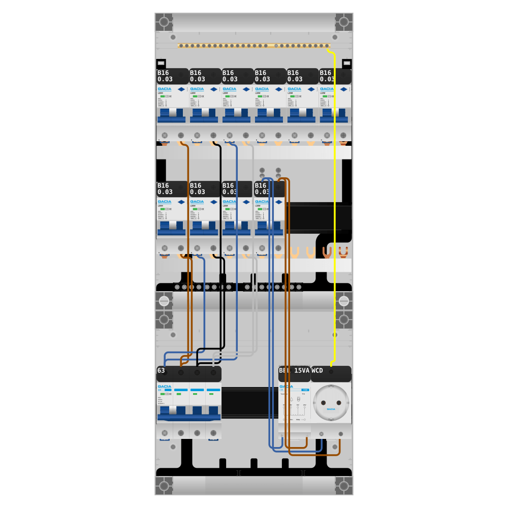 Groepenkast PV-ready 63A 3 fase 10 alamat + beltrafo + wcd