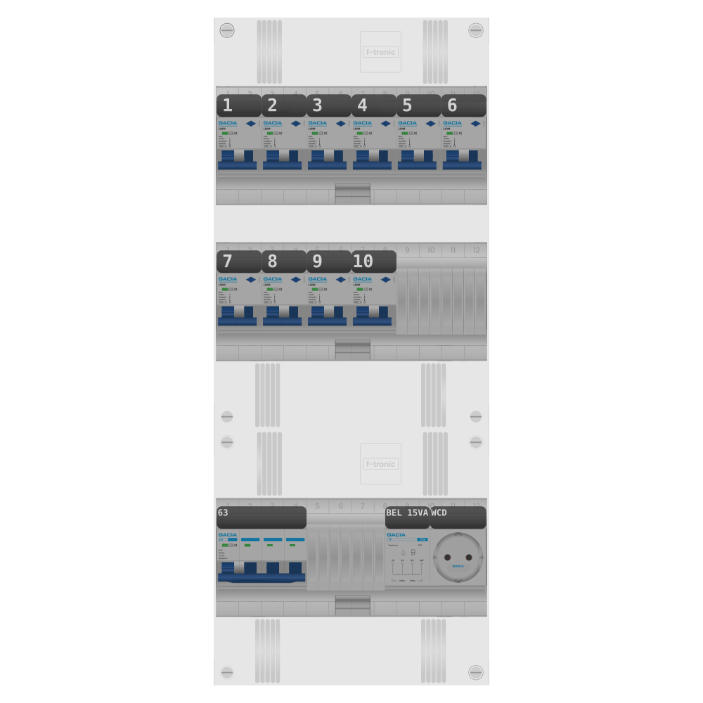 Groepenkast PV-ready 63A 3 fase 10 alamat + beltrafo + wcd