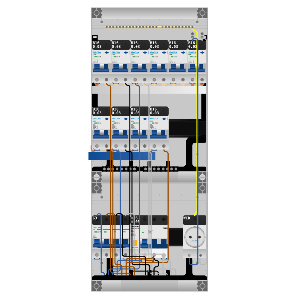 Groepenkast PV-ready 63A 3 fase 10 alamat + wcd + kracht