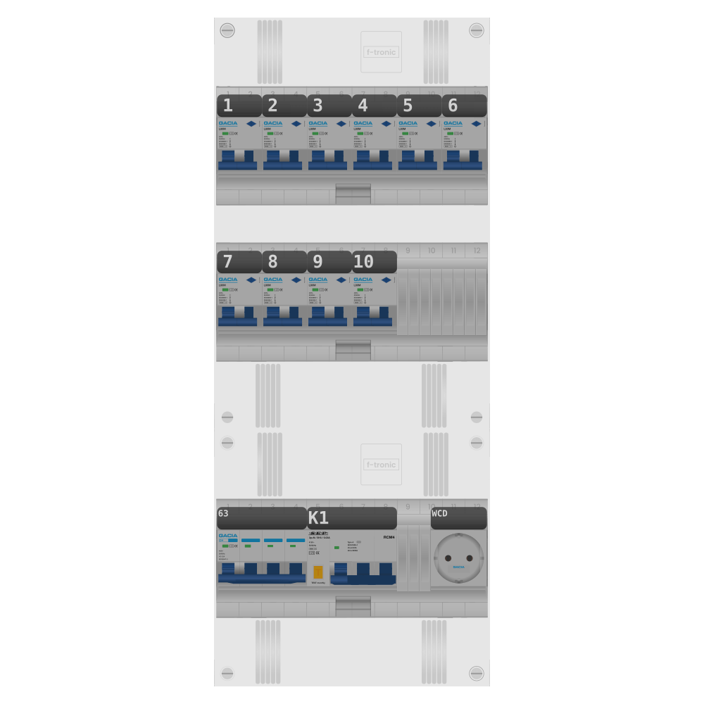 Groepenkast PV-ready 63A 3 fase 10 alamat + wcd + kracht