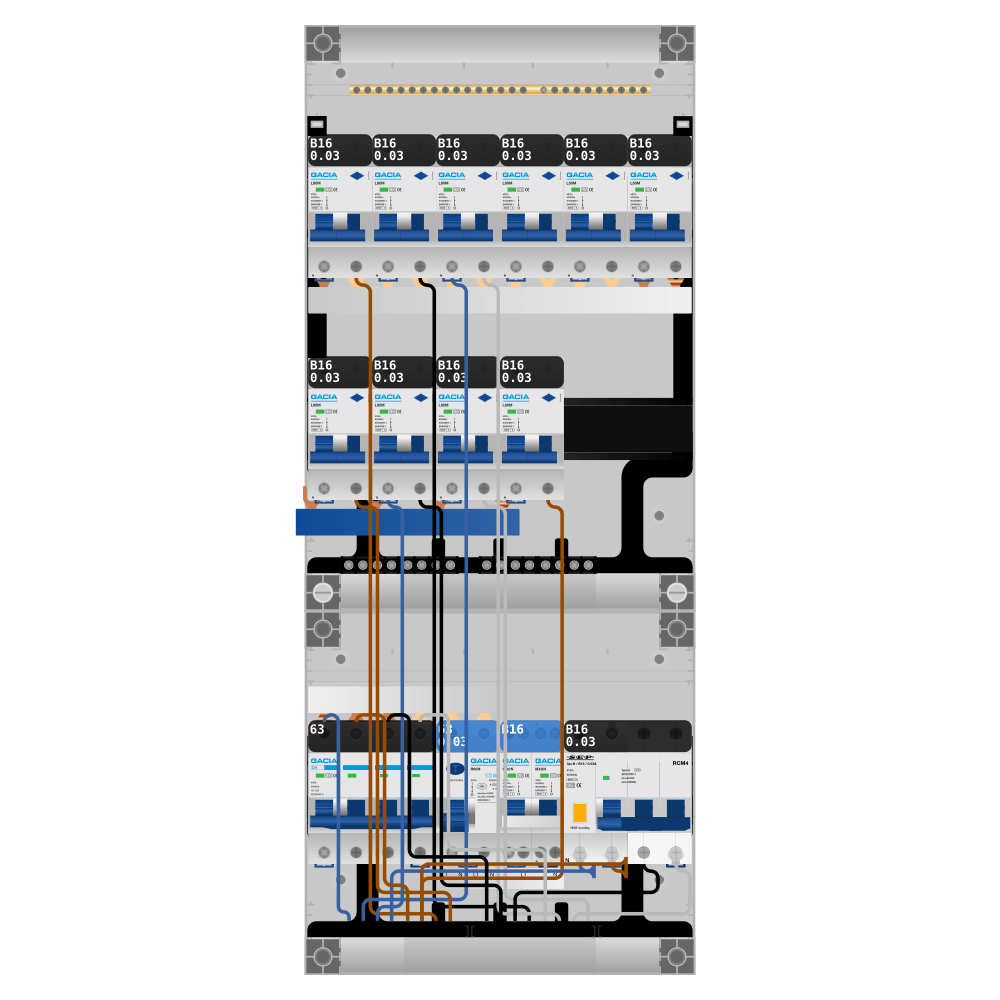 Groepenkast PV-ready 63A 3 fase 10 alamat + kookgroep + kracht