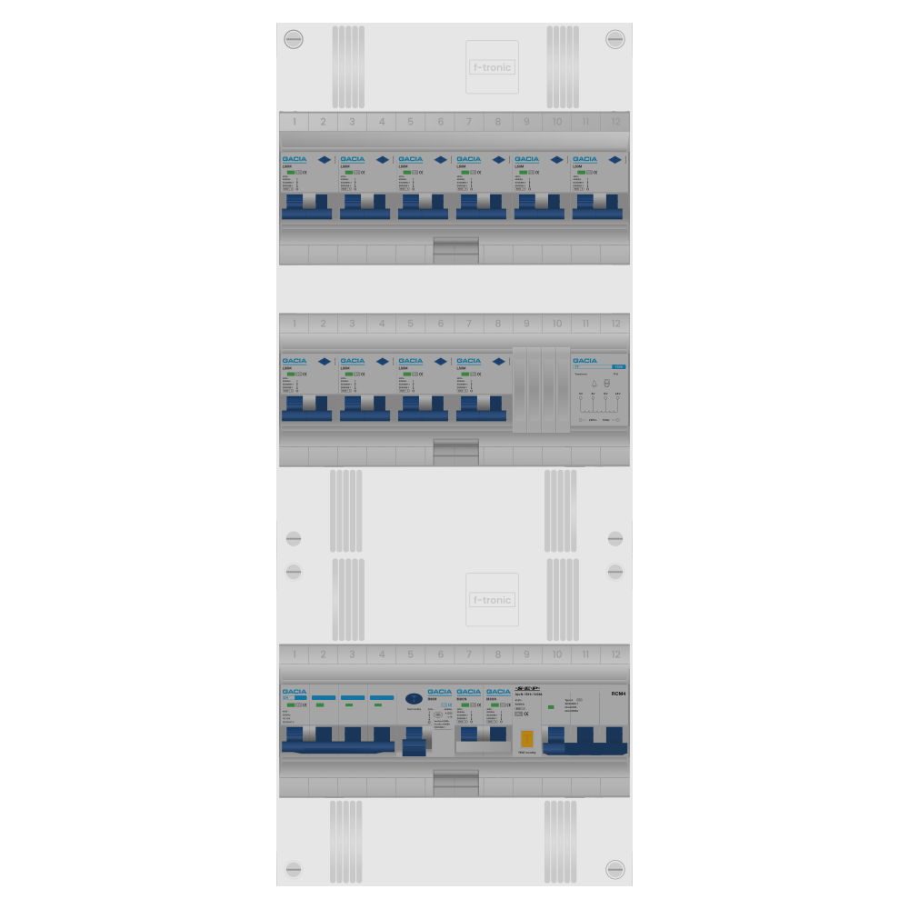 Groepenkast PV-ready 63A 3 fase 10 alamat + beltrafo + kookgroep + kracht