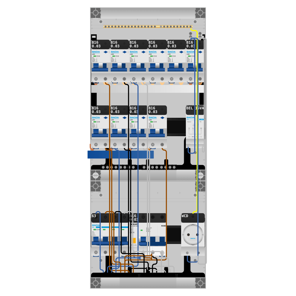 Groepenkast PV-ready 63A 3 fase 10 alamat + beltrafo + wcd + kracht
