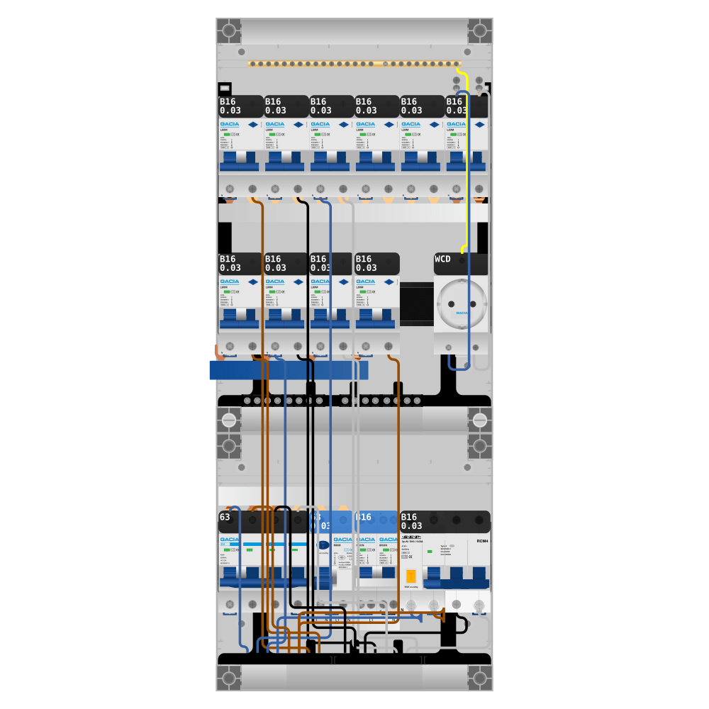 Groepenkast PV-ready 63A 3 fase 10 alamat + wcd + kookgroep + kracht