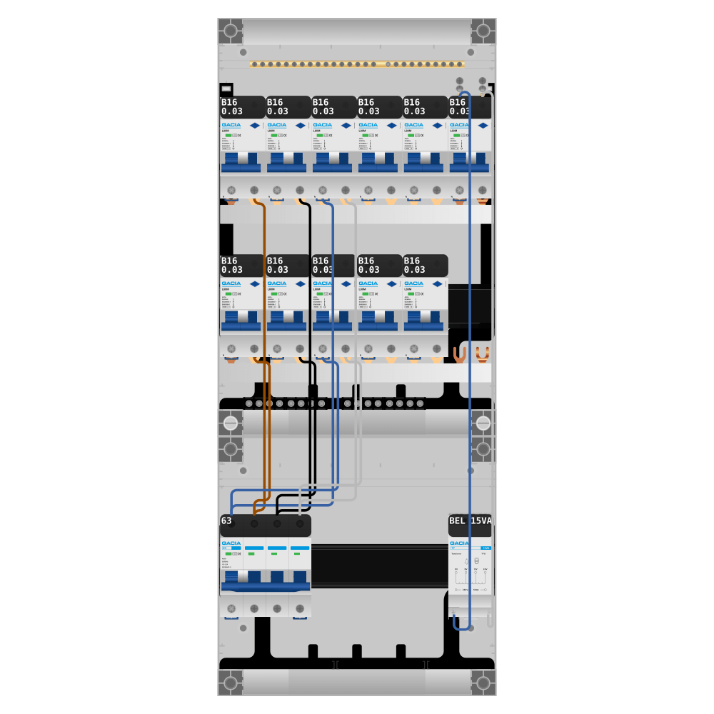Groepenkast PV-ready 63A 3 fase 11 alamat + beltrafo