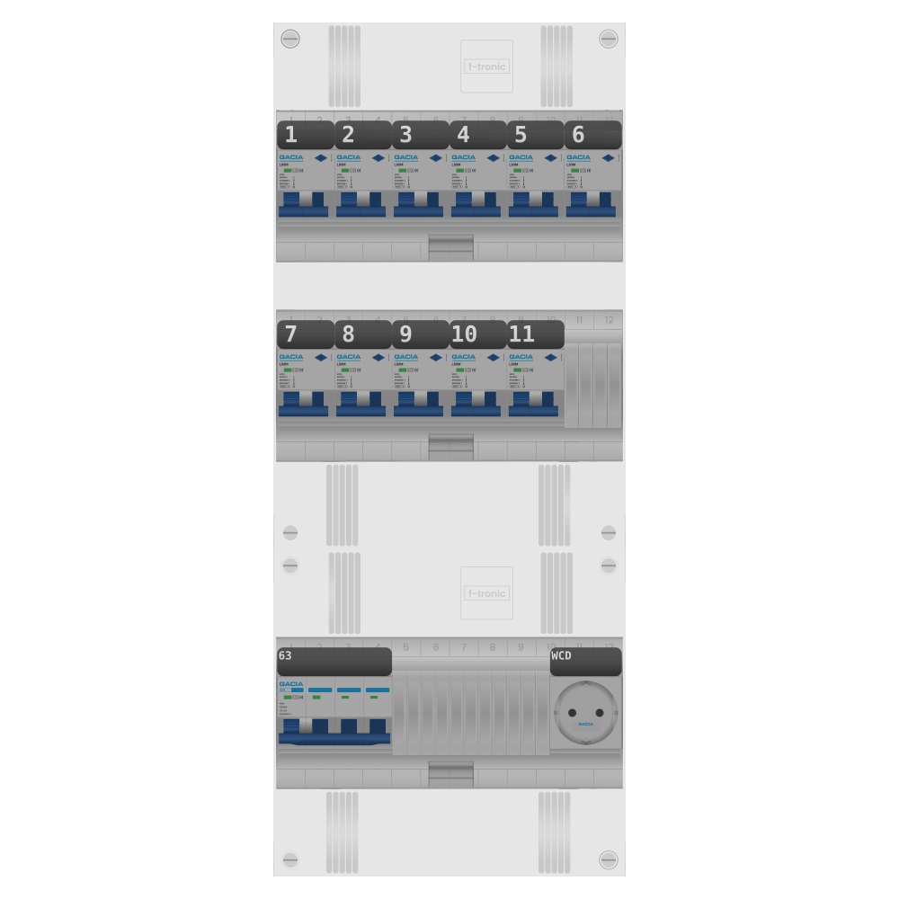 Groepenkast PV-ready 63A 3 fase 11 alamat + wcd