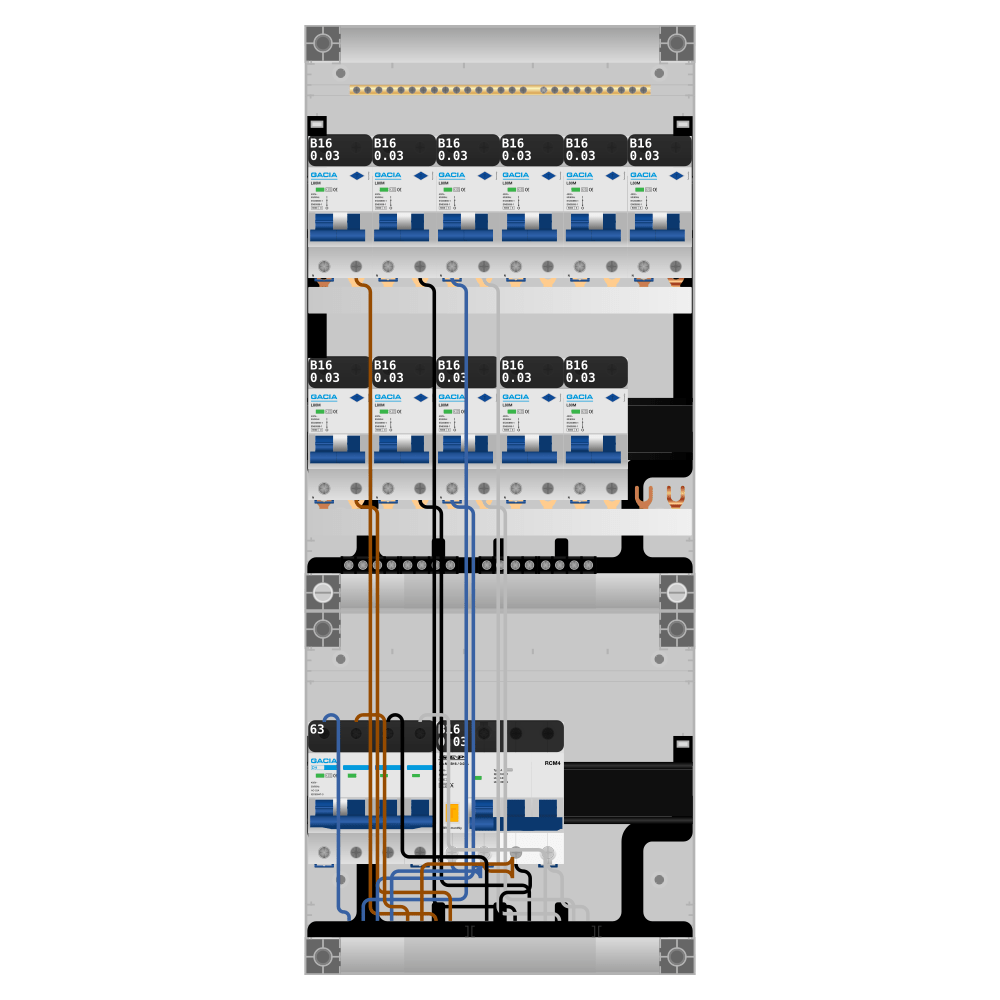 Groepenkast PV-ready 63A 3 fase 11 alamat + kracht