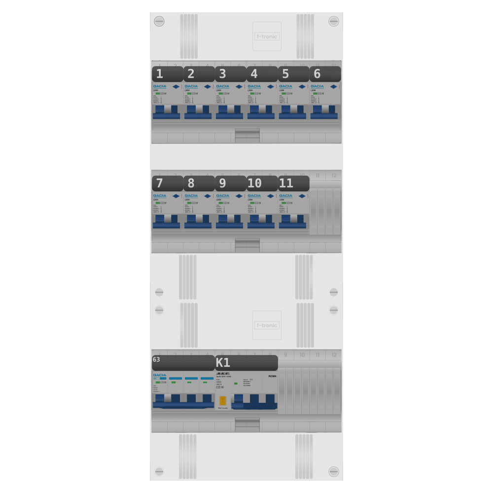 Groepenkast PV-ready 63A 3 fase 11 alamat + kracht