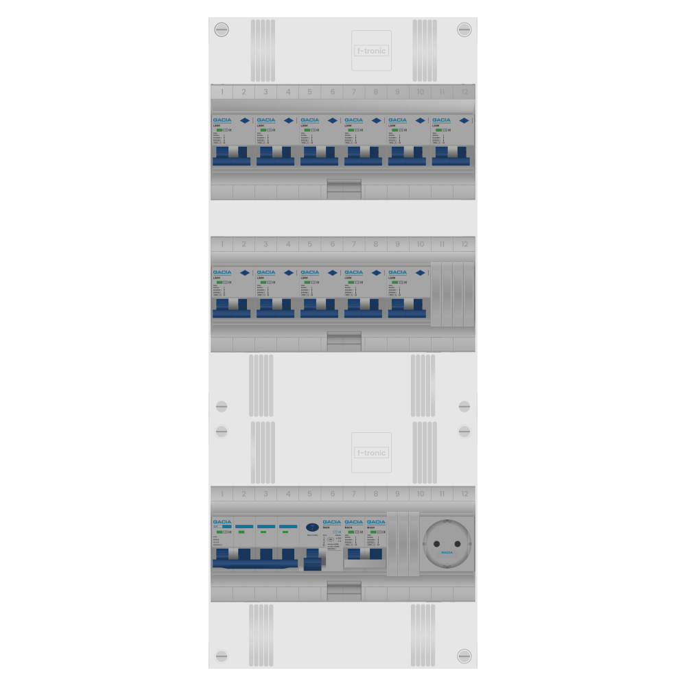 Groepenkast PV-ready 63A 3 fase 11 alamat + wcd + kookgroep