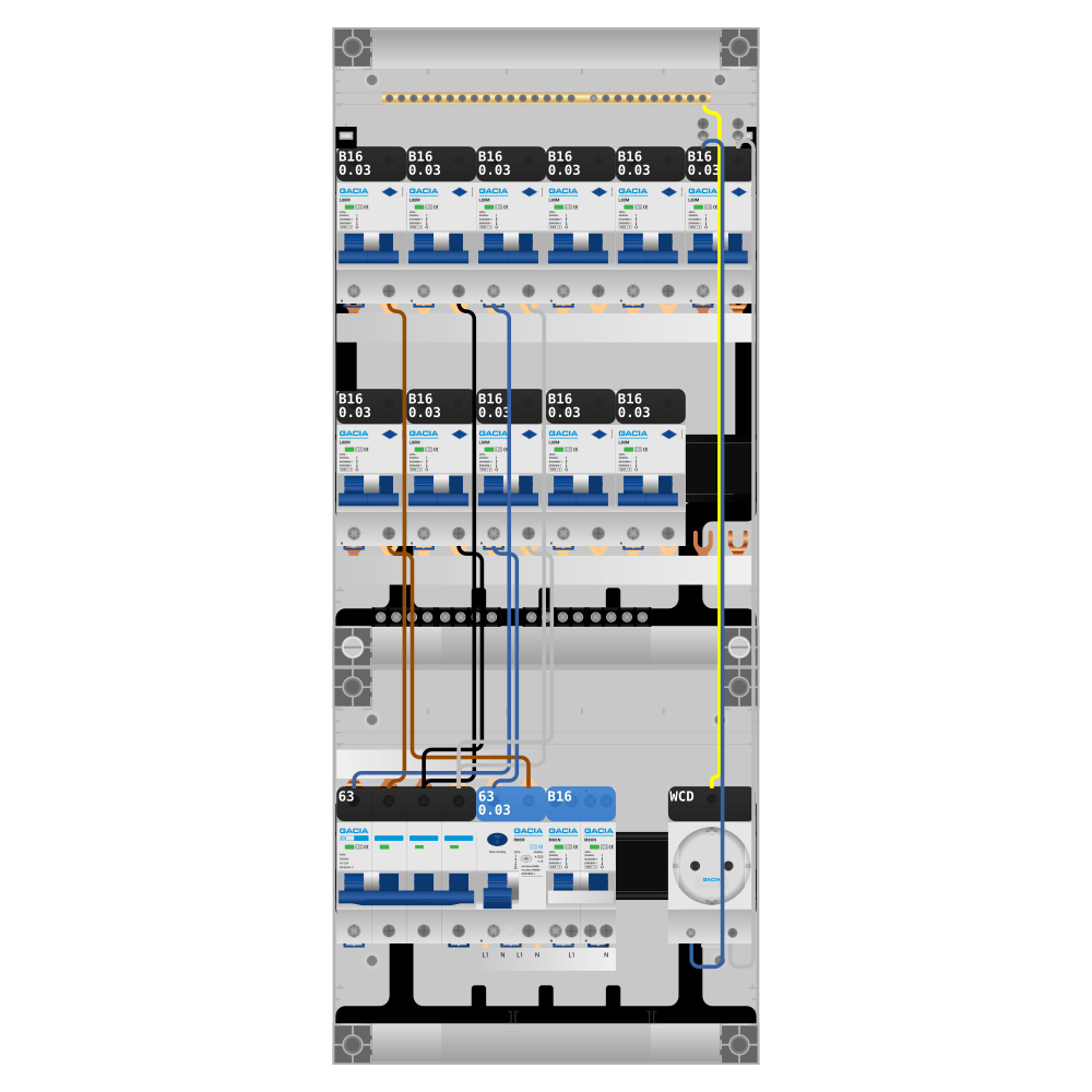 Groepenkast PV-ready 63A 3 fase 11 alamat + wcd + kookgroep