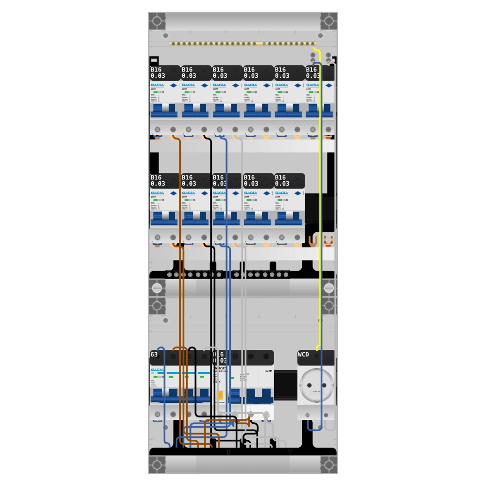 Groepenkast PV-ready 63A 3 fase 11 alamat + wcd + kracht