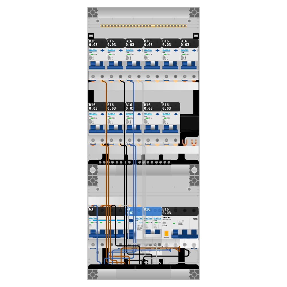 Groepenkast PV-ready 63A 3 fase 11 alamat + kookgroep + kracht