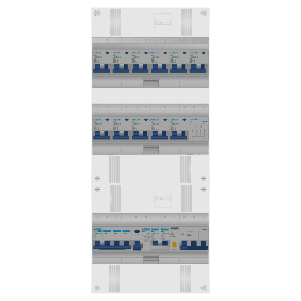 Groepenkast PV-ready 63A 3 fase 11 alamat + beltrafo + kookgroep + kracht