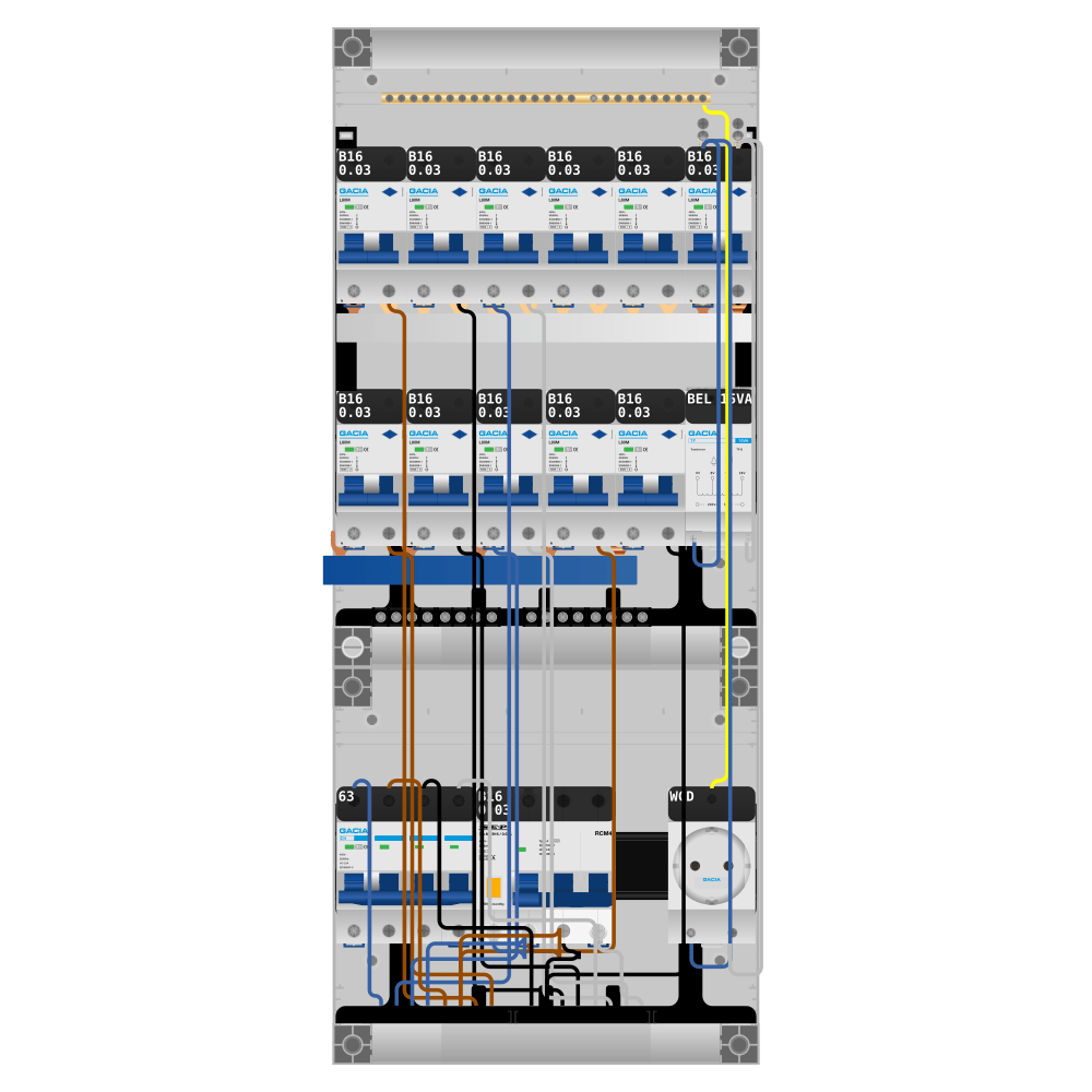 Groepenkast PV-ready 63A 3 fase 11 alamat + beltrafo + wcd + kracht
