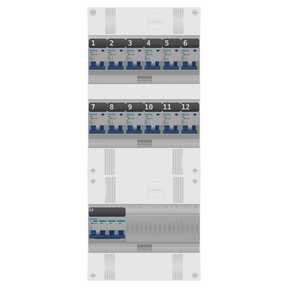 Groepenkast PV-ready 63A 3 fase 12 alamat
