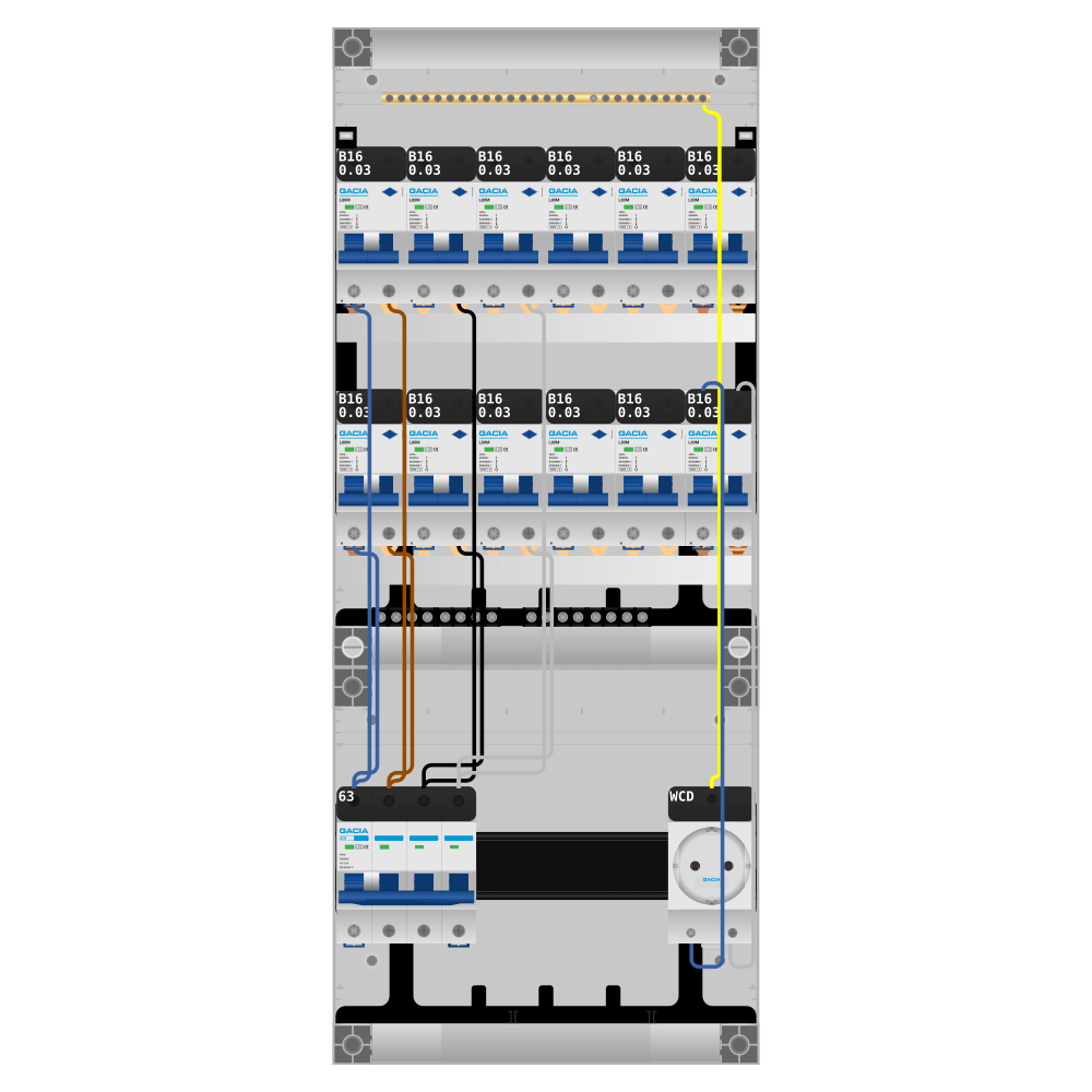 Groepenkast PV-ready 63A 3 fase 12 alamat + wcd