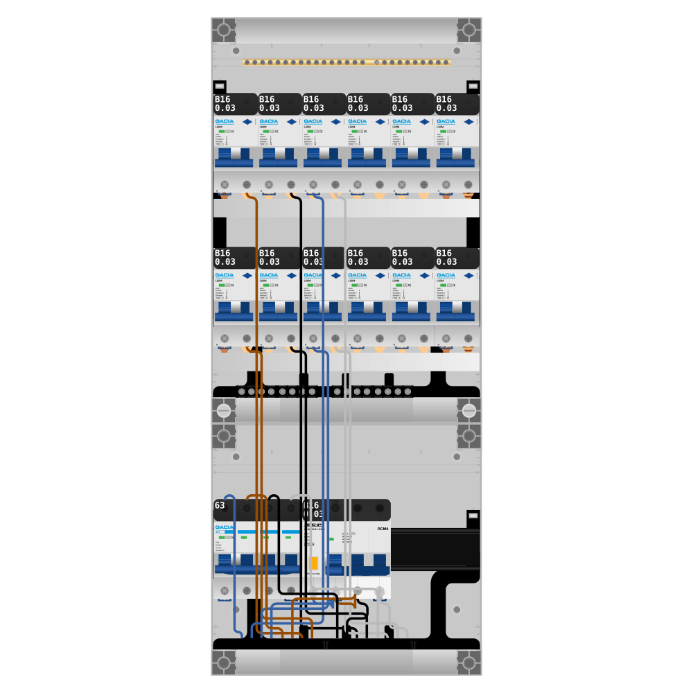 Groepenkast PV-ready 63A 3 fase 12 alamat + kracht