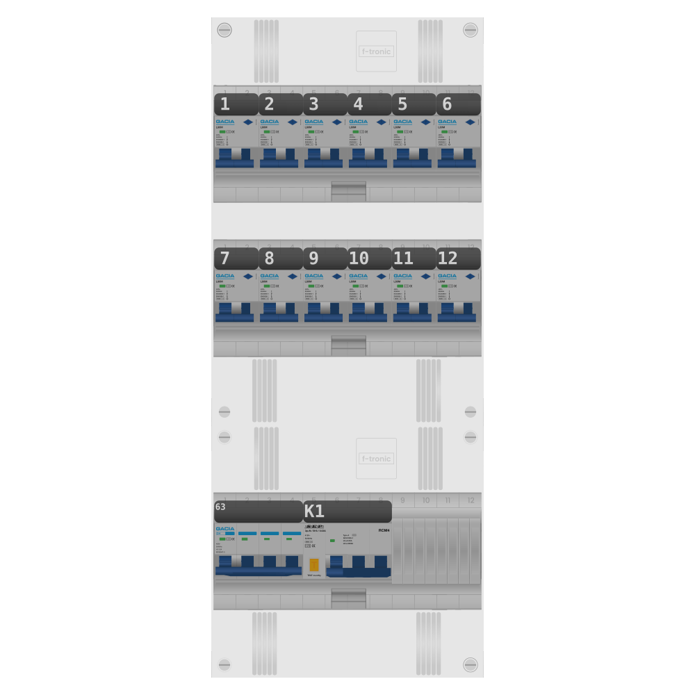 Groepenkast PV-ready 63A 3 fase 12 alamat + kracht
