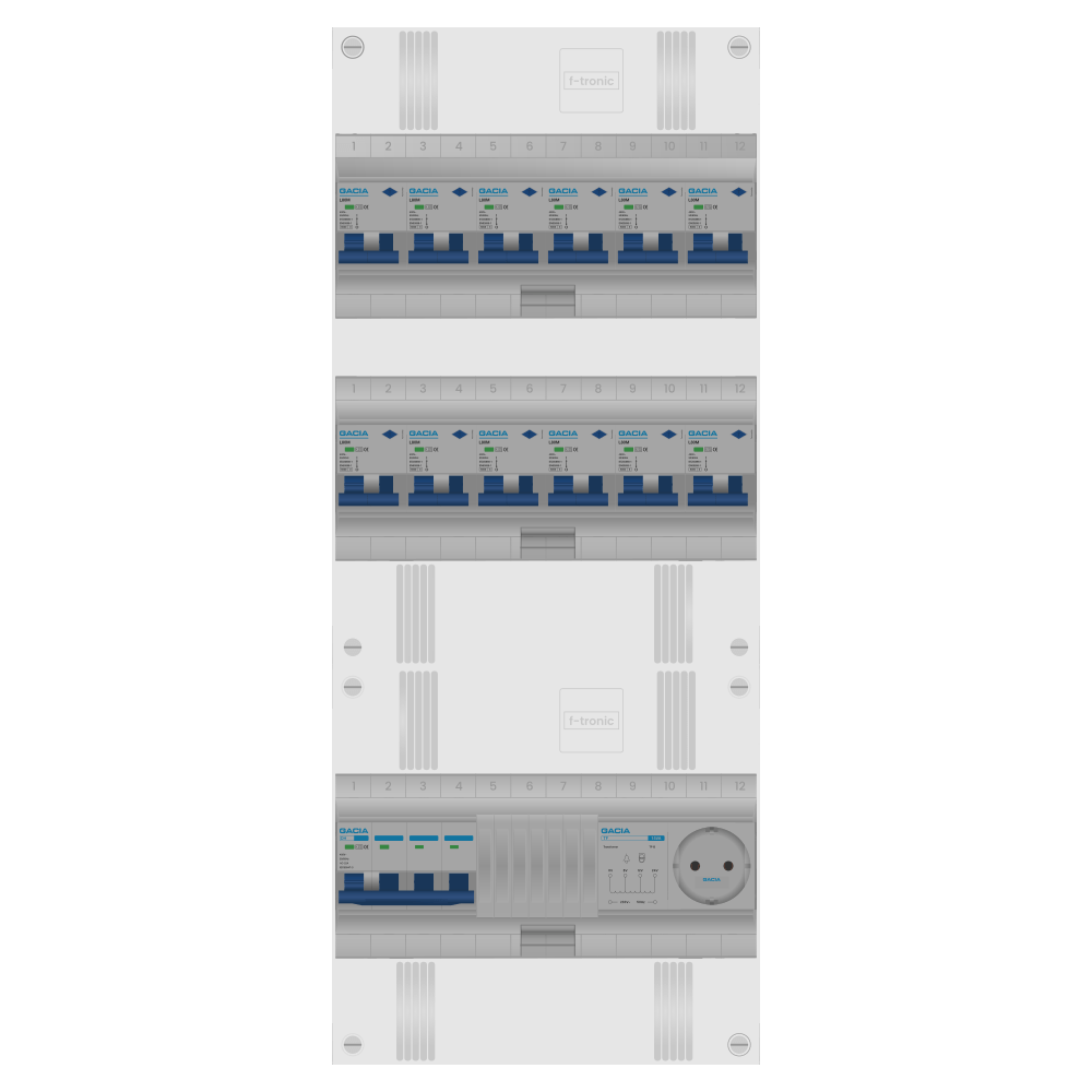 Groepenkast PV-ready 63A 3 fase 12 alamat + beltrafo + wcd