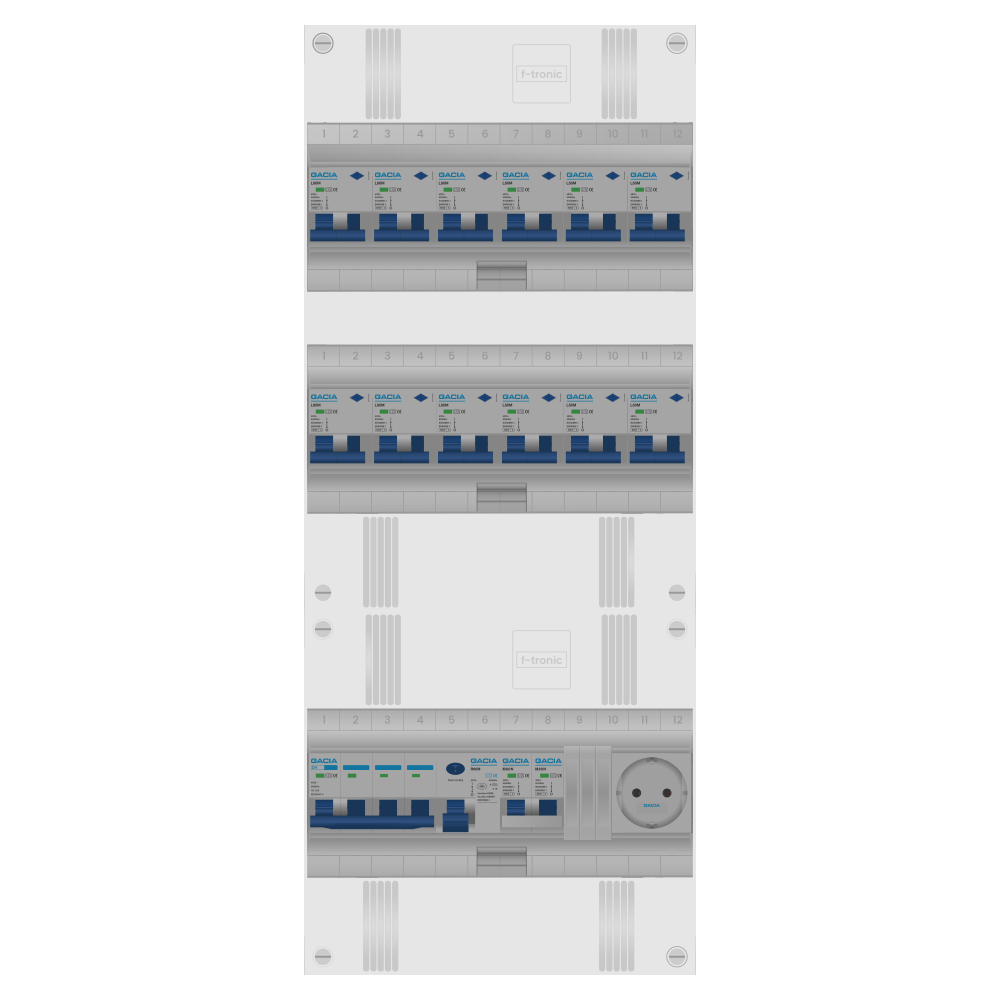 Groepenkast PV-ready 63A 3 fase 12 alamat + wcd + kookgroep