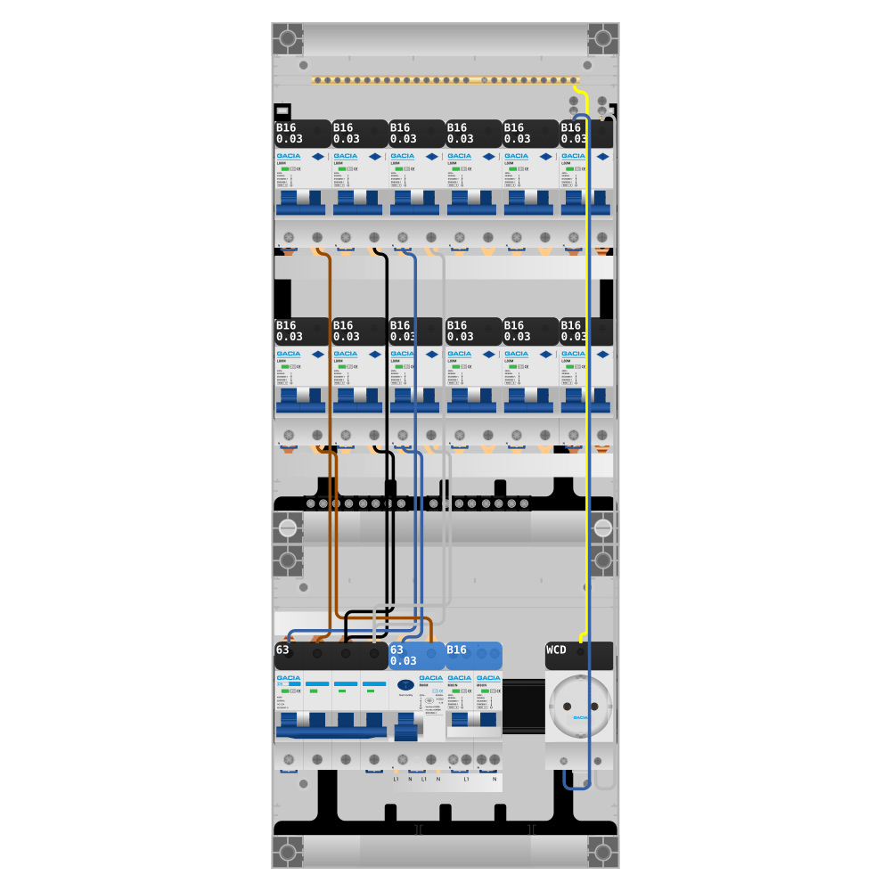 Groepenkast PV-ready 63A 3 fase 12 alamat + wcd + kookgroep